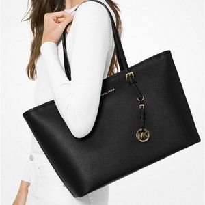 SOLD - Michael Kors Large Jet Set Saffiano Leather Tote Bag, Black